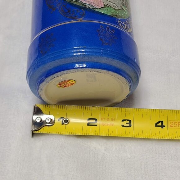 Enesco Cobalt Blue Painted Art Vase Jar Victorian Mandolin Serenade Gold Trim - Picture 12 of 13